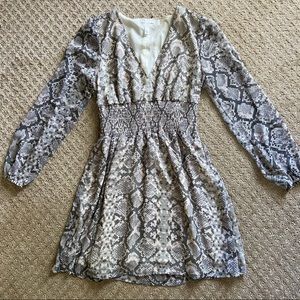 Leith Smocked Waist Snake Print Long Sleeve Dress